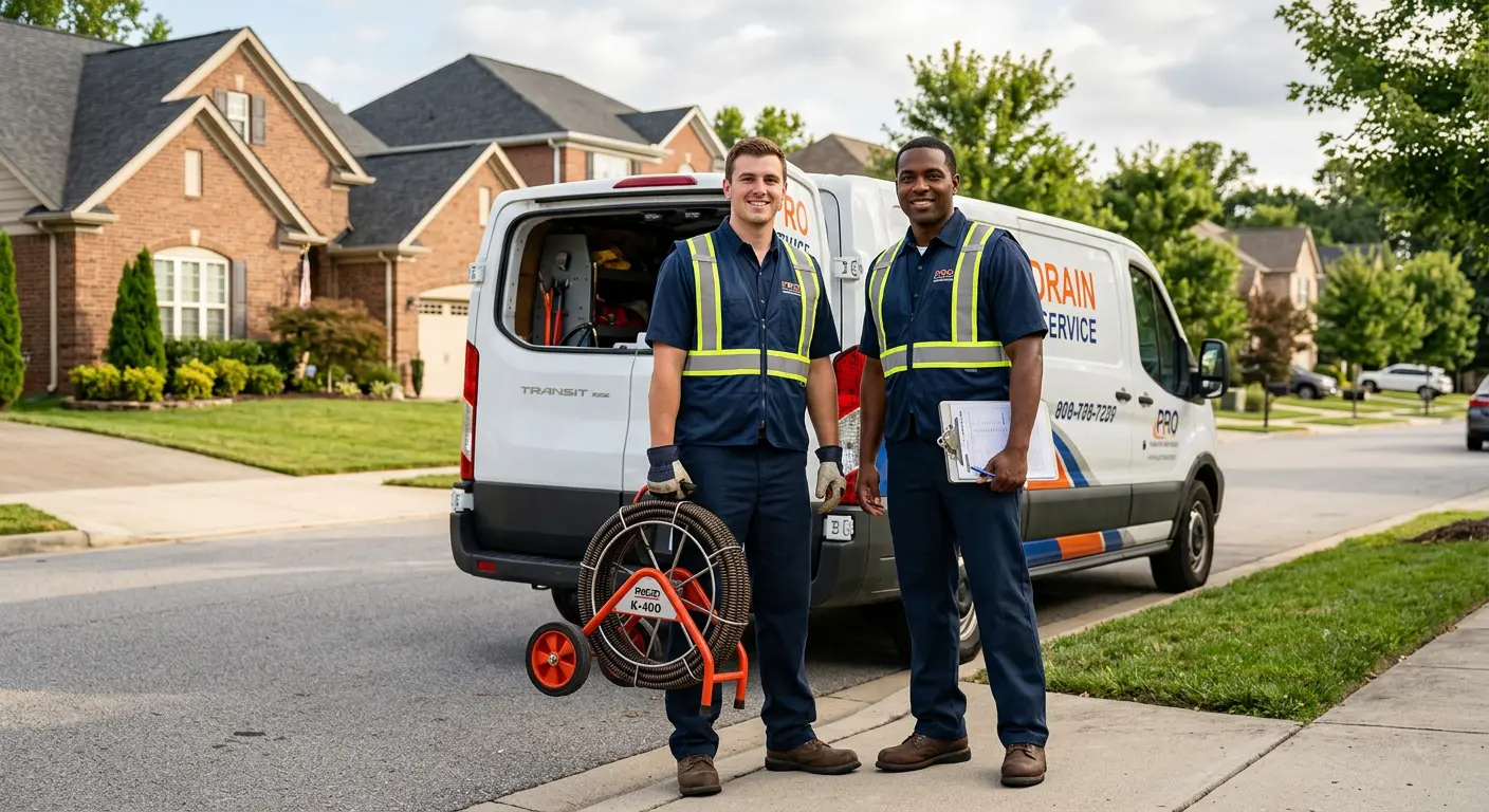 Sewer and drain service team with equipment ready for work in Fort Washington