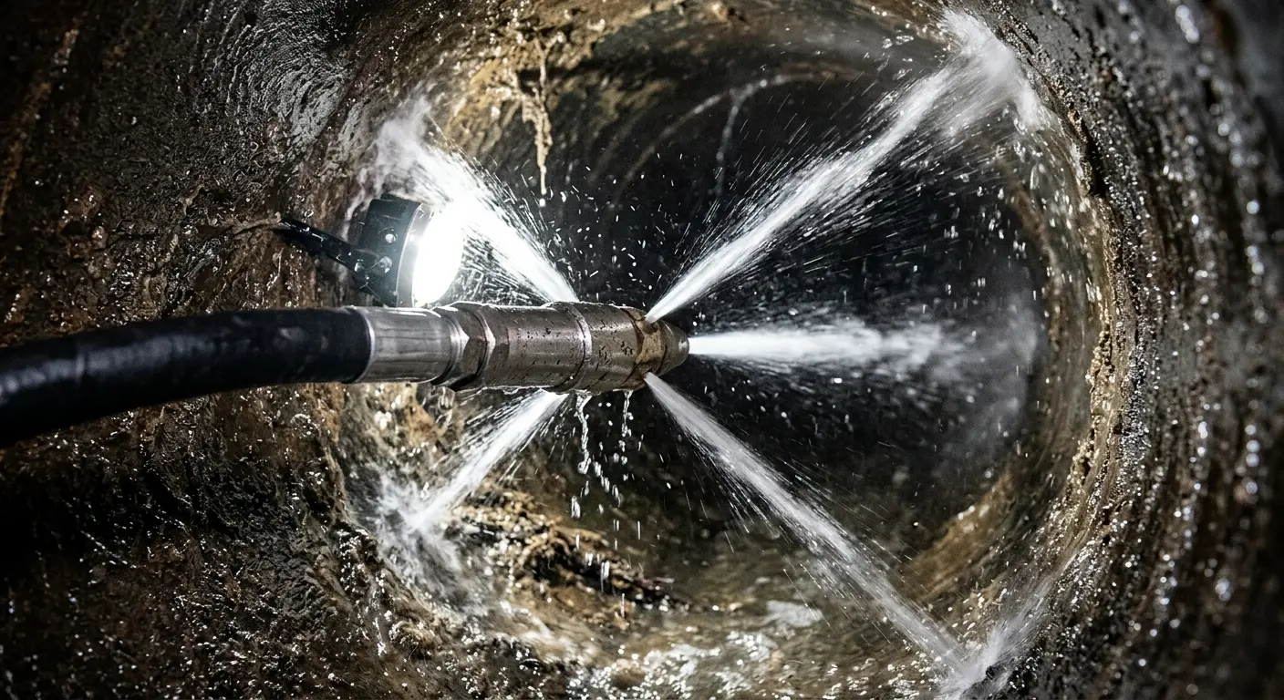 High-pressure hydro jetting nozzle cleaning sewer pipe for Sewer Cleanout in Fort Washington